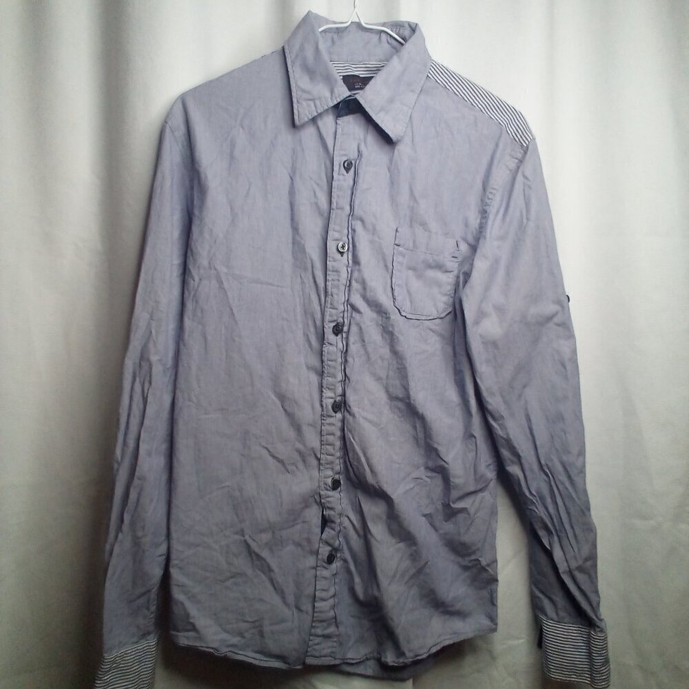 Zara Man Shirt M Button Up Long Sleeve Blue White